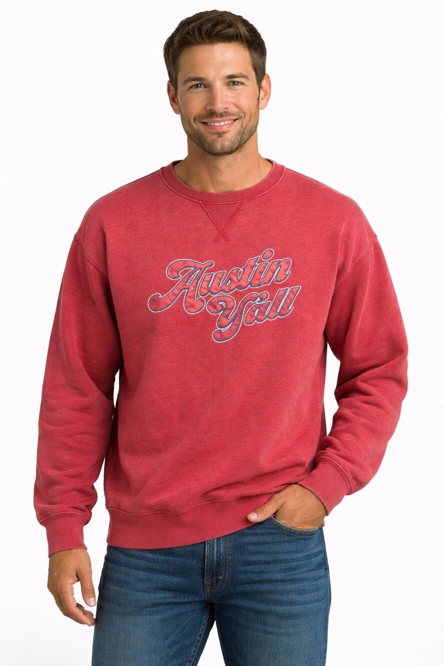 ACL LIVE Austin Y’all Embroidered Graphic Red Crewneck Sweatshirt Concert XL